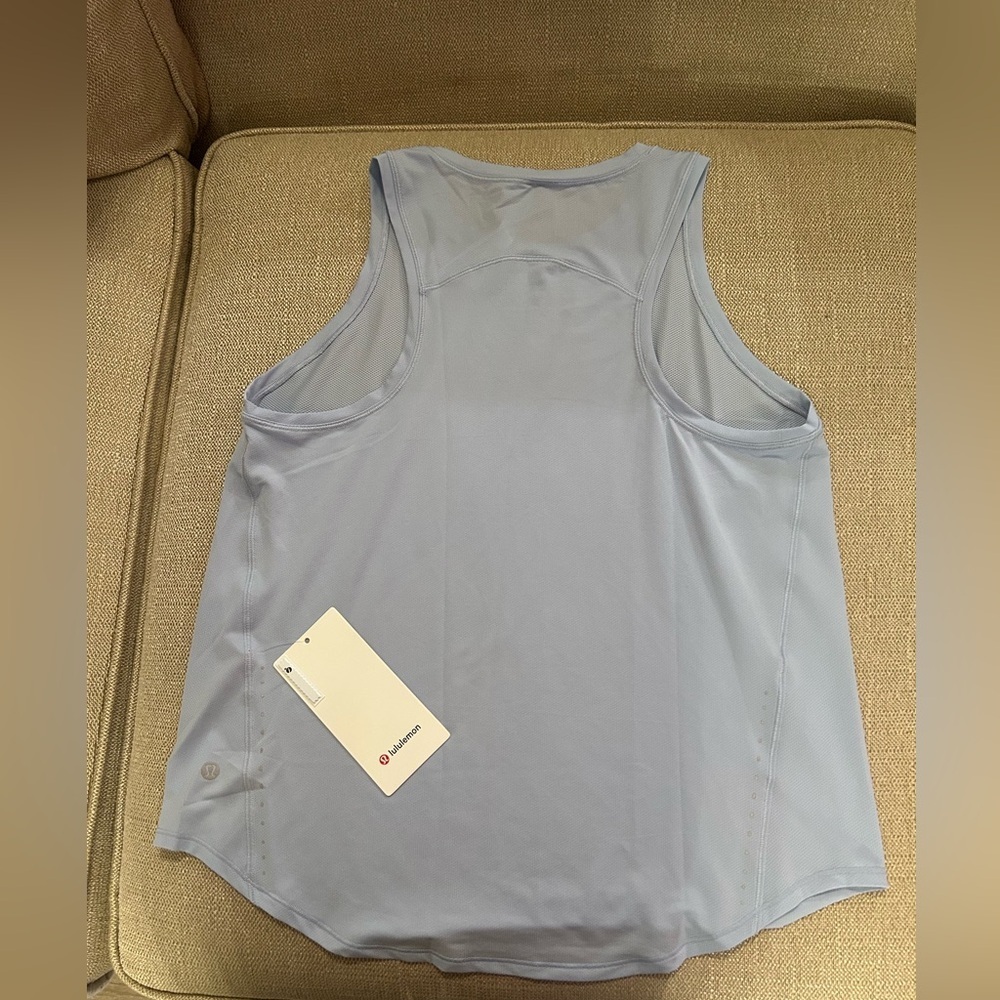lululemon athletica Women's Blue Linen High Neck Running Tank Top - Picture 6 of 6